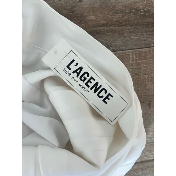 NWT L’AGENCE white pleated key hole dress with cummerbund wrap waist size 0 - Picture 6 of 11